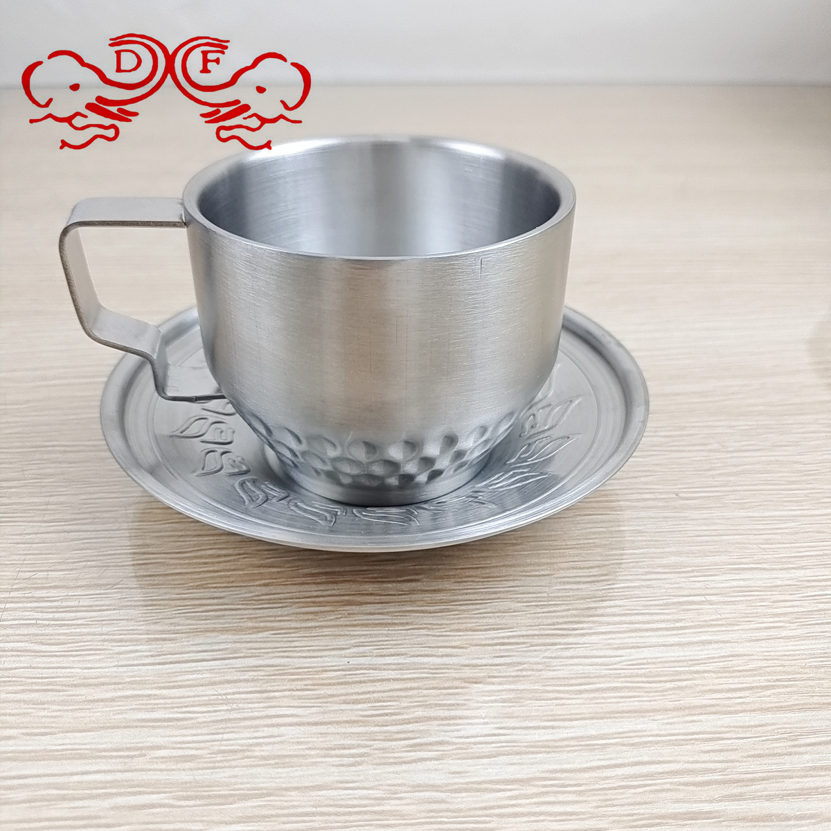 DF99928 Coffee cup 304 stainless steel cup Double cup Household water cup with spoon tray Office household DF TRADINGHOUSE