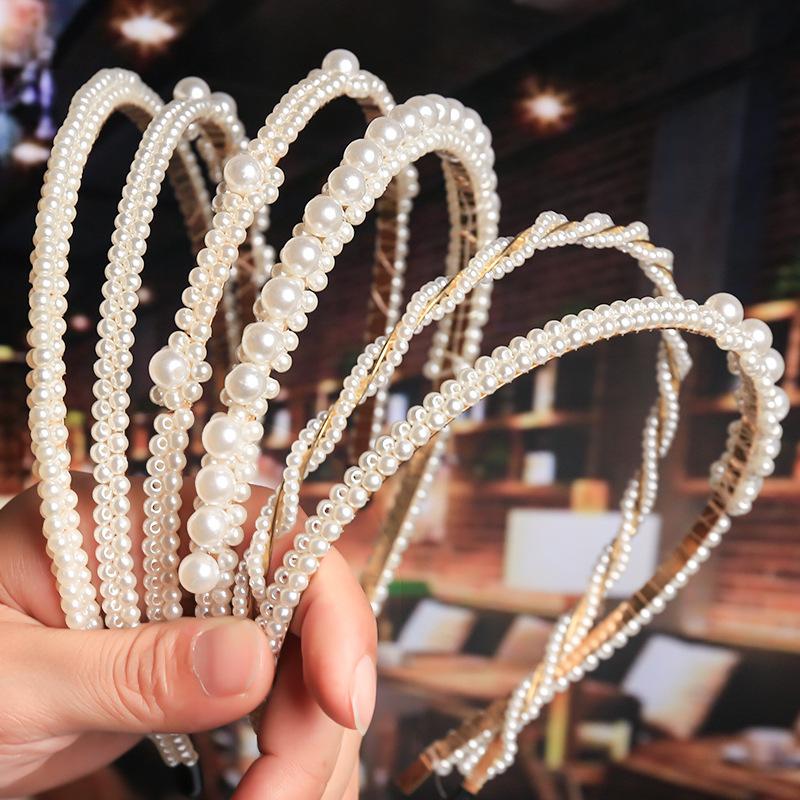 Bridal Hair Accessories Women's Hand-Woven Knotted Pearl Headband Japanese and Korean Style Headdress Bow Hair Clip Crown Headband full figure