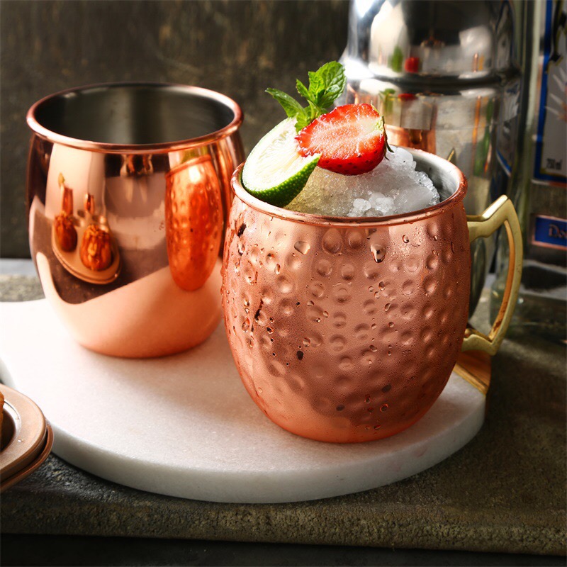 【悦禧厨】Moscow mule莫斯科骡子杯子304不锈钢水杯锤点镀铜酒杯
