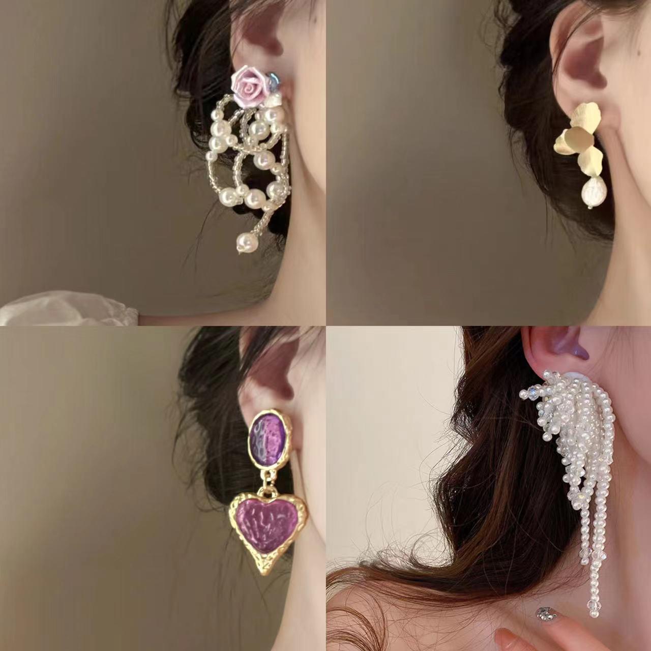 silver stud rhinestone-encrusted crystal pearl earrings european and american retro affordable luxury long earrings fresh sweet high-grade earrings for women Application Scenario