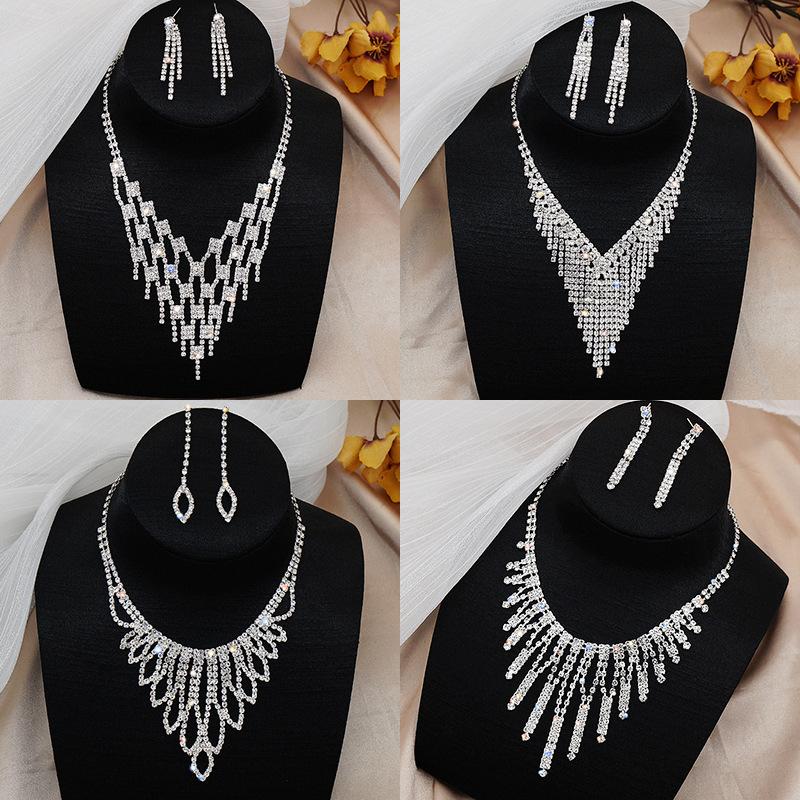 Rhinestone Necklace Bridal Wedding Dress Full Diamond Earrings Set Chain Dinner Party Accessories Necklace Wholesale