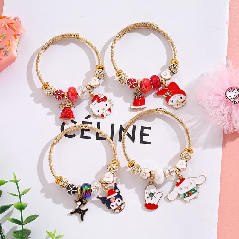pandora stainless steel cartoon bracelet christmas bracelet female light luxury minority melody pendant bracelet wholesale