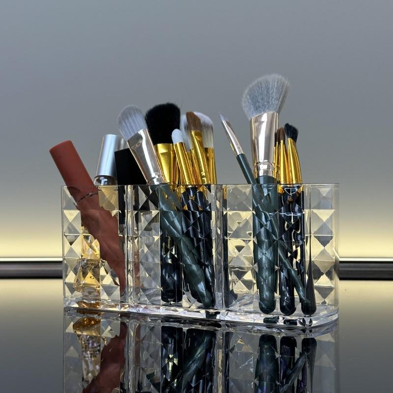 diamond pattern three grid acrylic transparent pencil case makeup brush storage box creative personalized desktop eyebrow pencil lipstick storage box