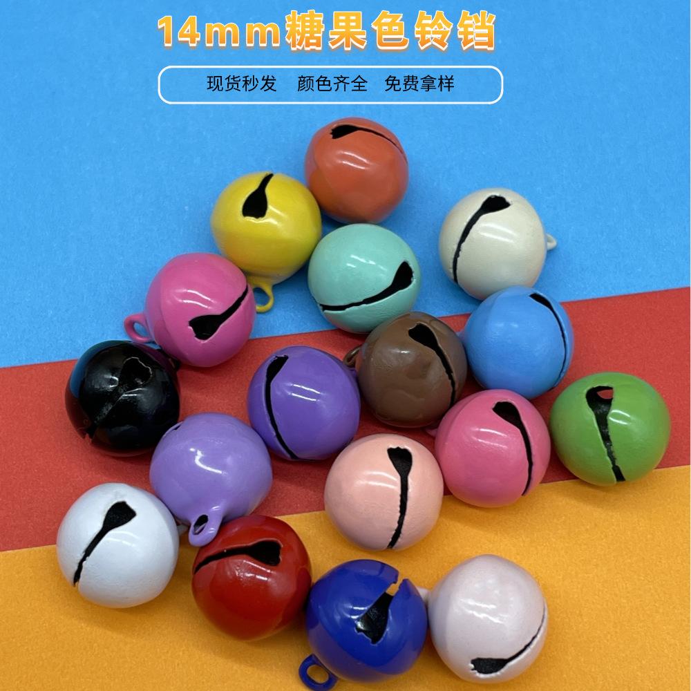 14mm candy color paint word bell christmas decorative keychain accessories diy metal color pet decorations details Picture