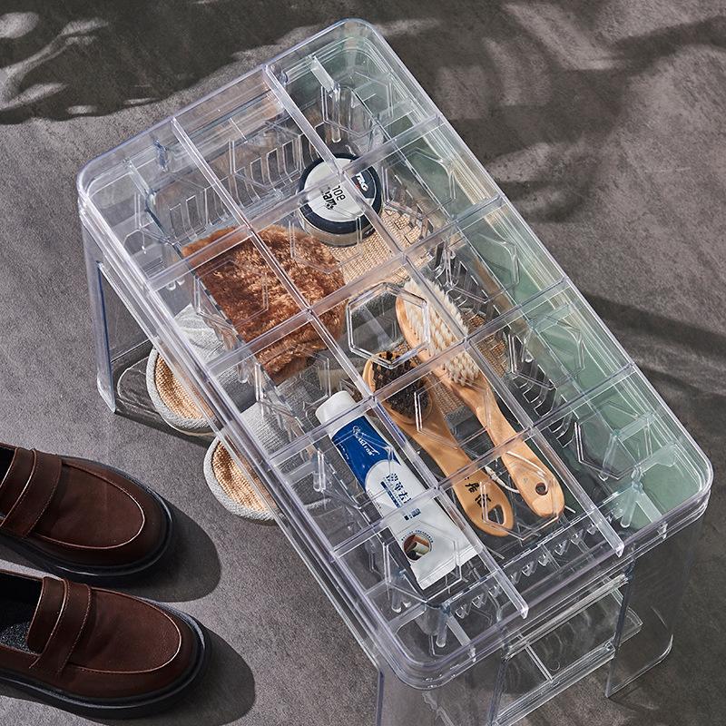 internet celebrity storage stool storage stool can sit at the door can store bench high simple plastic transparent shoe changing stool Specification drawing