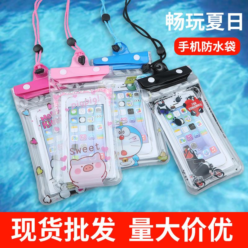 spot cartoon tri-fold waterproof phone set touch screen sealed transparent pvc inflatable mobile phone waterproof bag