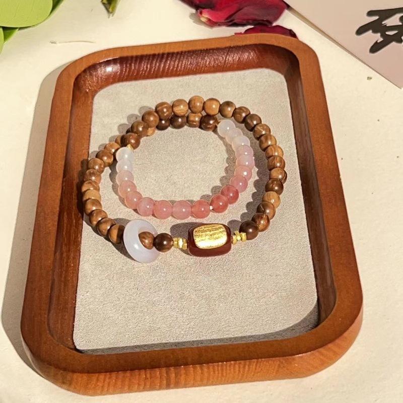 cook red agate pink crystal bracelet two circles girl 59 pieces high sense