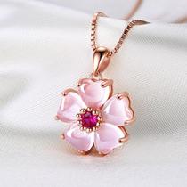 Copper Plated Silver Necklace Peach Heart Pink Crystal Penda