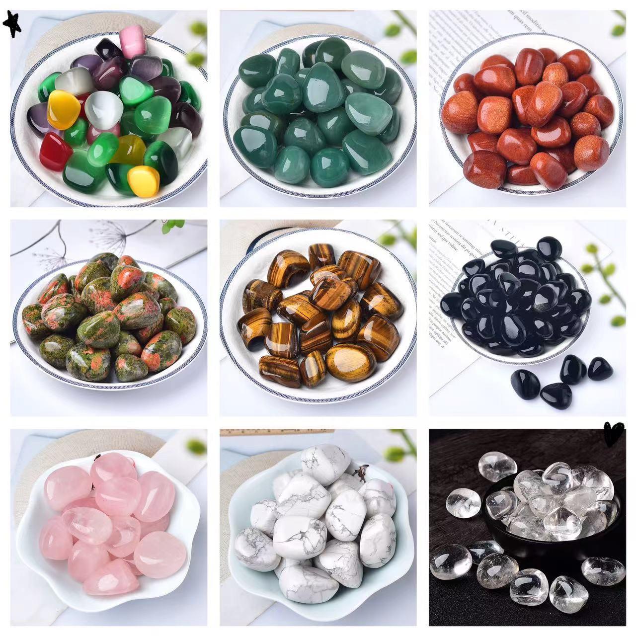 polished rolling stone grinding stone white crystal pink crystal obsidian green dongling green gold tigereye amazonite amethyst blue pattern