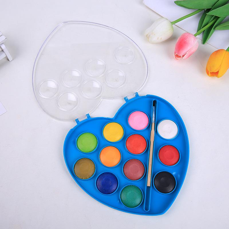 round 12-Color Heart-Shaped Watercolor Semi-Dry Children's Student Art Painting Watercolor Pressed Powder Solid Paint details Picture