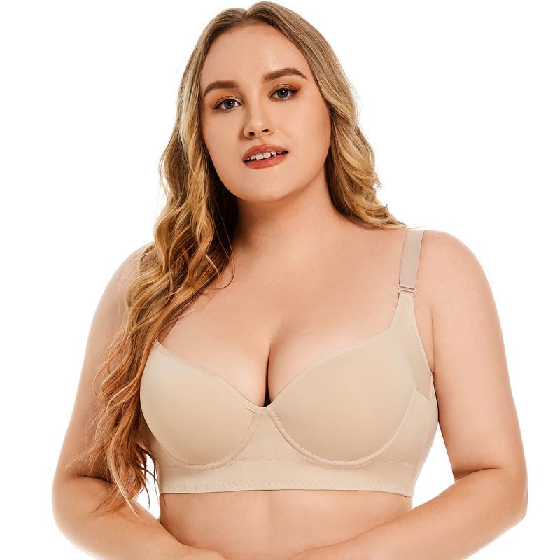 cross-border hot plus size glossy sexy underwear women push up breast holding anti-sagging bra with steel ring deep v bra details Picture