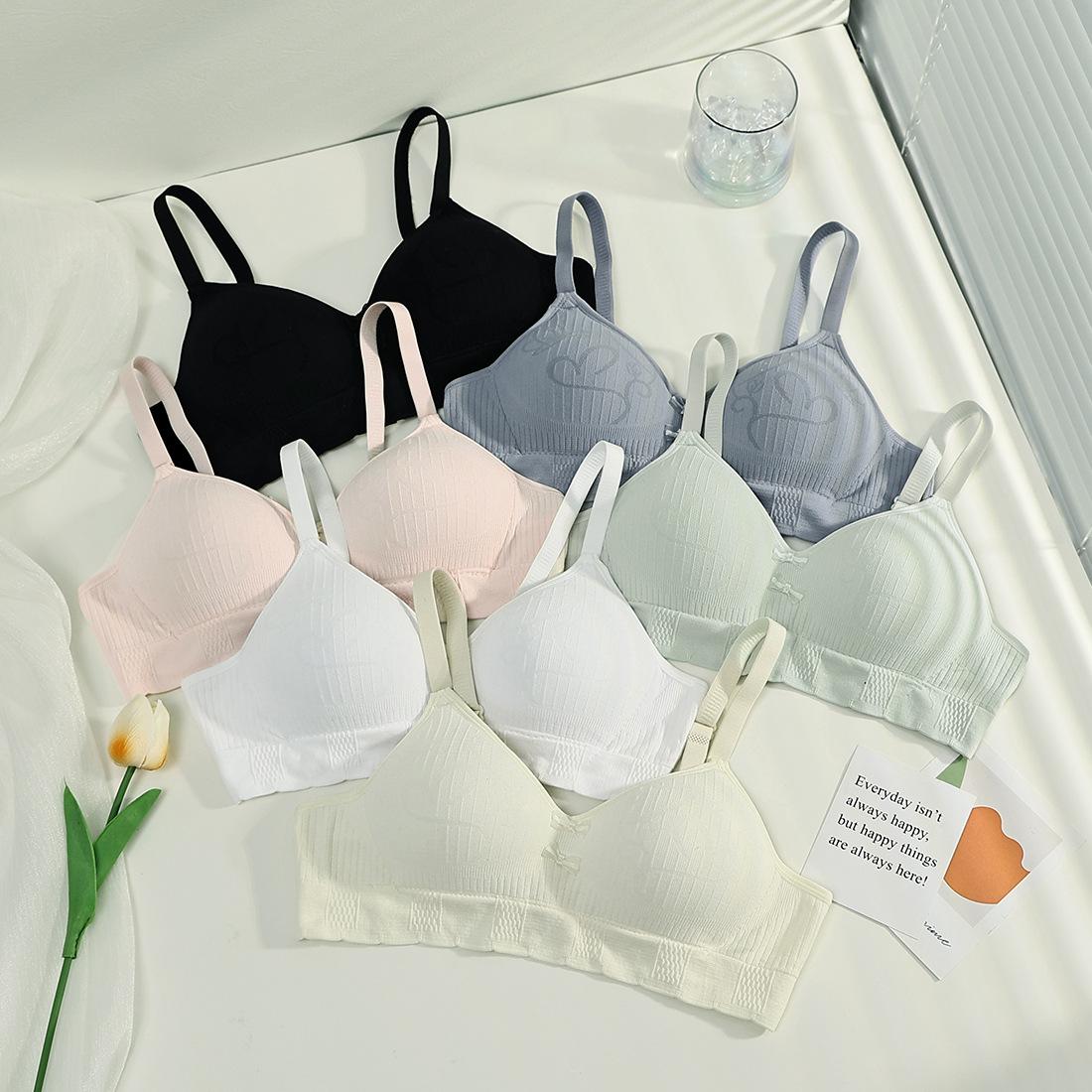 high school student underwear women's fixed cup sweet girl's bra puberty bra push-up thin women's bra details Picture