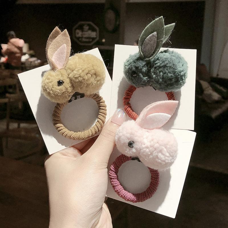 south korea cute fur ball rabbit scrunchies children's hair string cartoon plush hairtie female hair elastic hairpin head accessories
