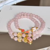 natural pink crystal peach blossom fox double circle bracelet pick pollen rabbit fur hand crystal bracelet wholesale