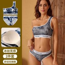 sports shockproof sling back shaping bra set female without steel ring push up breathable tube top full coverage base bra