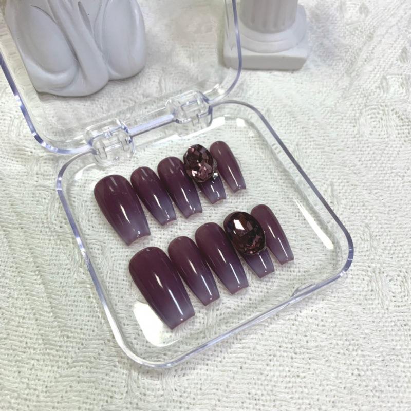 Lekvar Handmade Wear Nail UV Nail Purple Stick-on Crystals 2023 New Finished Wearable Nail Detachable