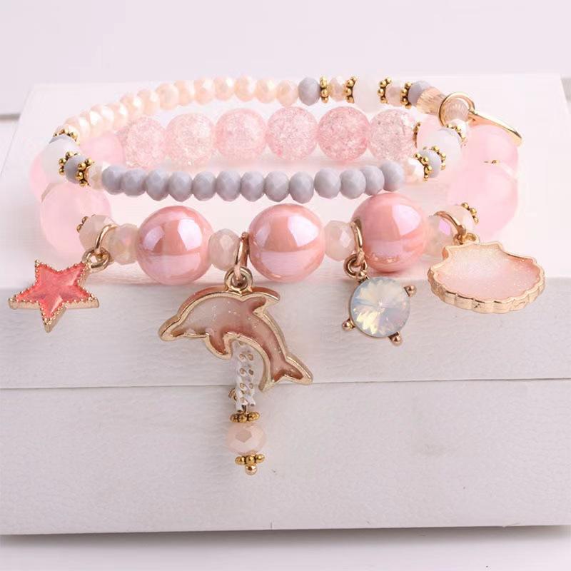 Dolphin Shell Bracelet Korean Style Sweet Ocean Vaion Style Fashion Pink Crystal Craed Cystal Bracelet Small Fresh Bracelet for Women