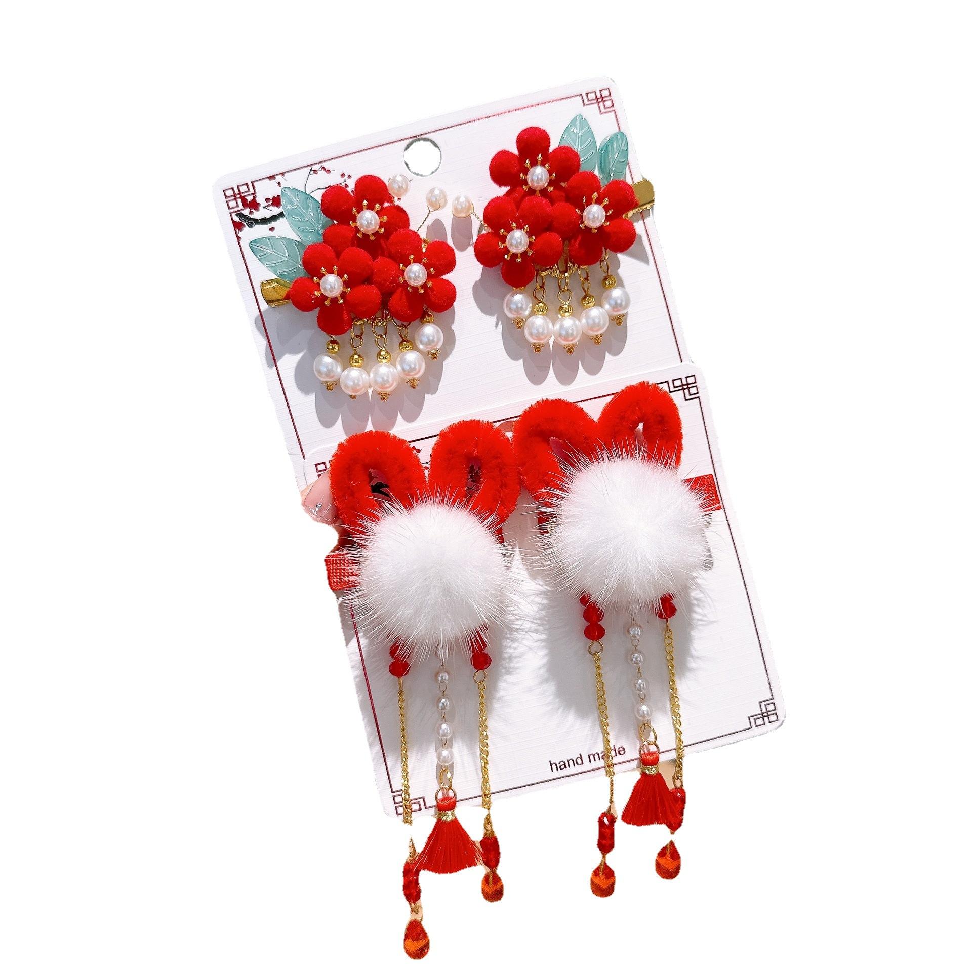 yiwu hair accessories factory children's chinese style new year rabbit hairpin hanfu festival performance little girl headdress a pair of hairclips Item Picture