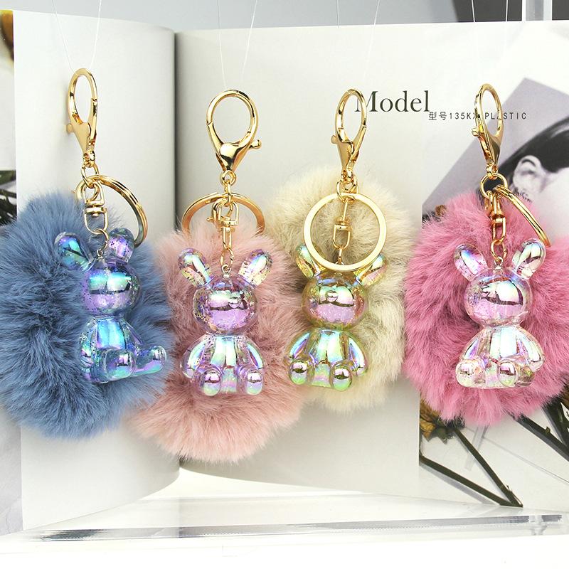 trending creative plush onion pink doll key chain high-grade crystal key chain acrylic sitting rabbit key pendants