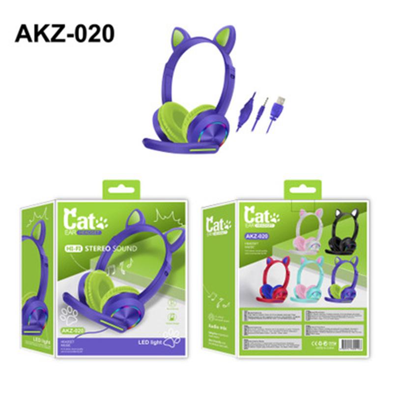 AKZ-020 Cat Ears Luminous Headset for Mobile Phone Computer Headset Cool Stereo Ps4 E-Sports Game Application Scenario