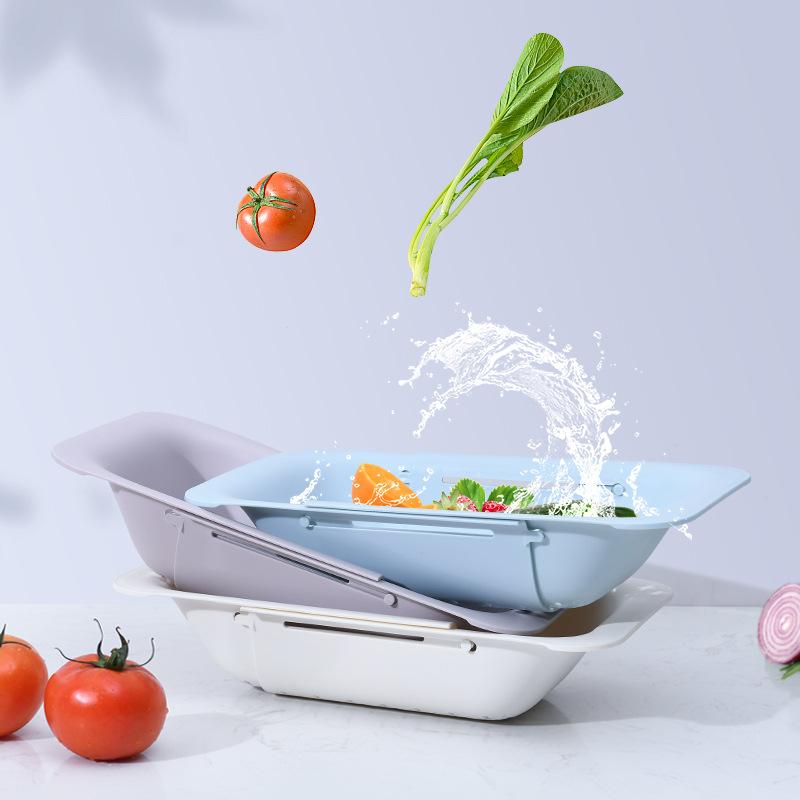 vegetable washing basket draining basket retractable draining basket kitchen vegetable draining blue plastic blue vegetable washing fruit