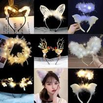 plush luminous headband feather angel hairpin fairy garland elk headband rabbit ears luminous headband with light