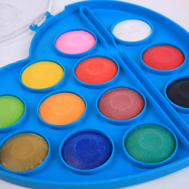 round 12-Color Heart-Shaped Watercolor Semi-Dry Children's Student Art Painting Watercolor Pressed Powder Solid Paint Item Picture