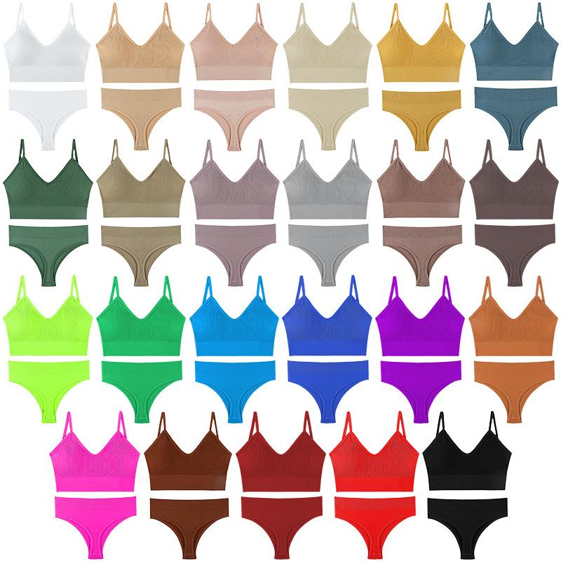women's underwear small chest push-up thin wireless plus size sports sling vest french triangle cup bra set details Picture