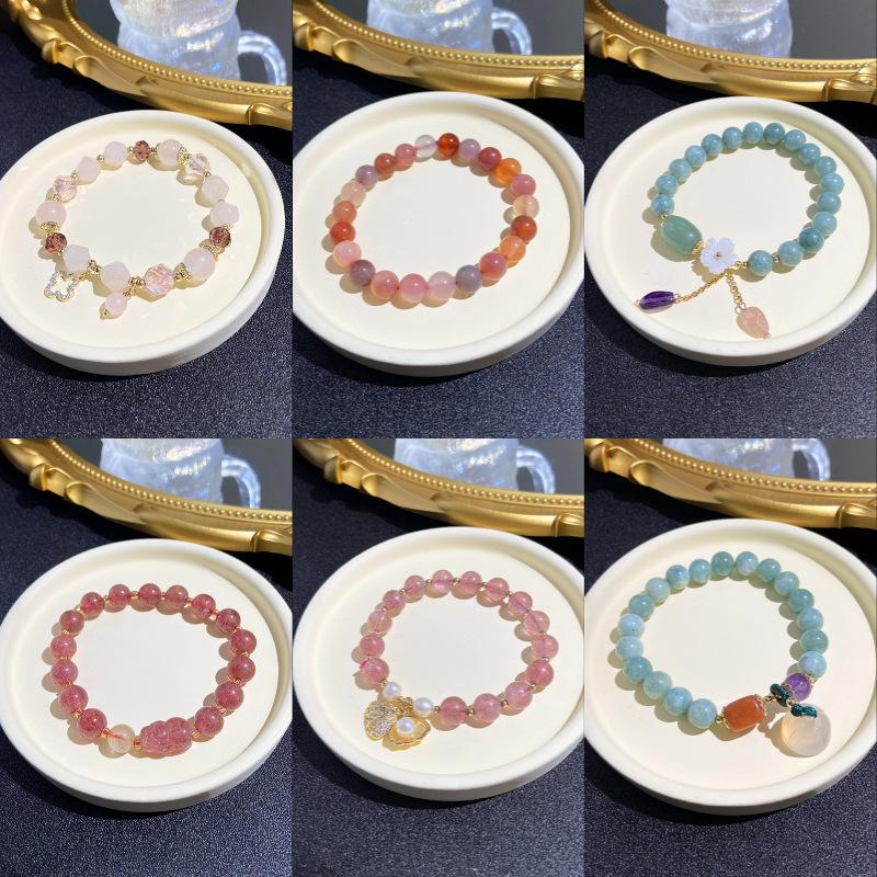 natural stone series bracelet female fashion commuter yanyuan strawberry quartz cinnabar pink crystal bracelet light luxury high sense ornament