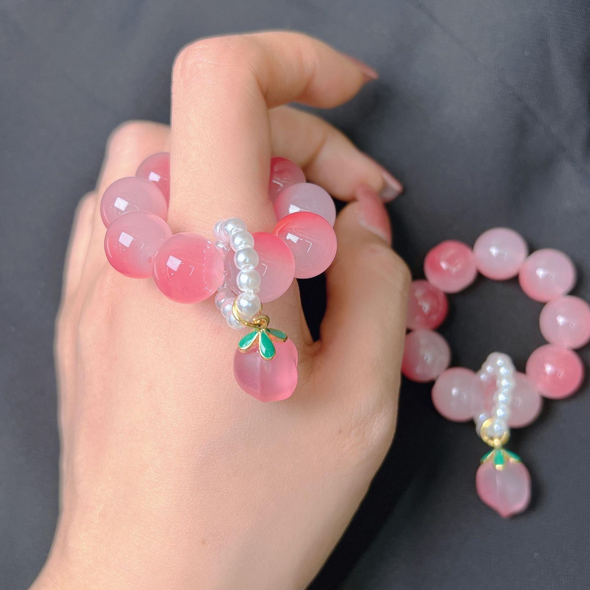 peach pink crystal pliable temperament bracelet student beads xiaohongshu same style handheld hand toy girlfriend gifts wholesale