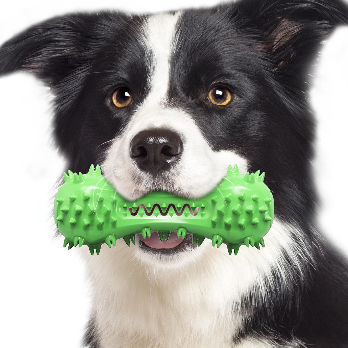 amazon hot sound dumbbell dog toy molar rod bite-resistant glue tooth cleaning bone toothbrush pet supplies Specification drawing
