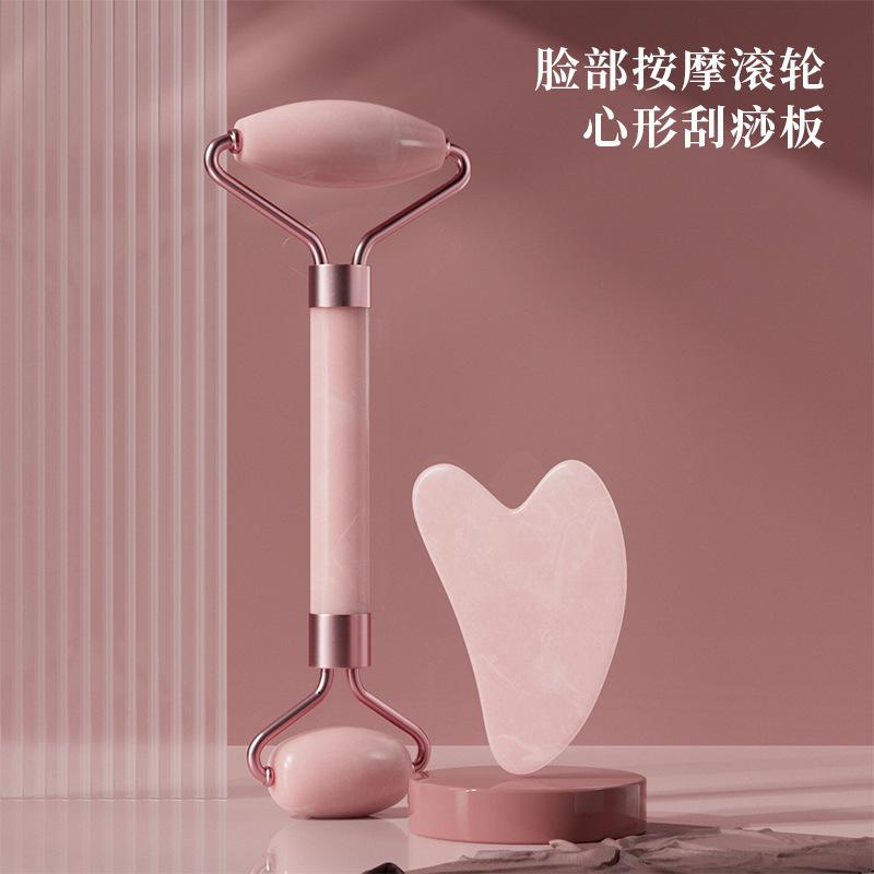 Pink Crystal Roller Facial Massage Non-Jade Beauty Bar Double-End Push Face Eye Point Lifting Heart-Shaped Scraper