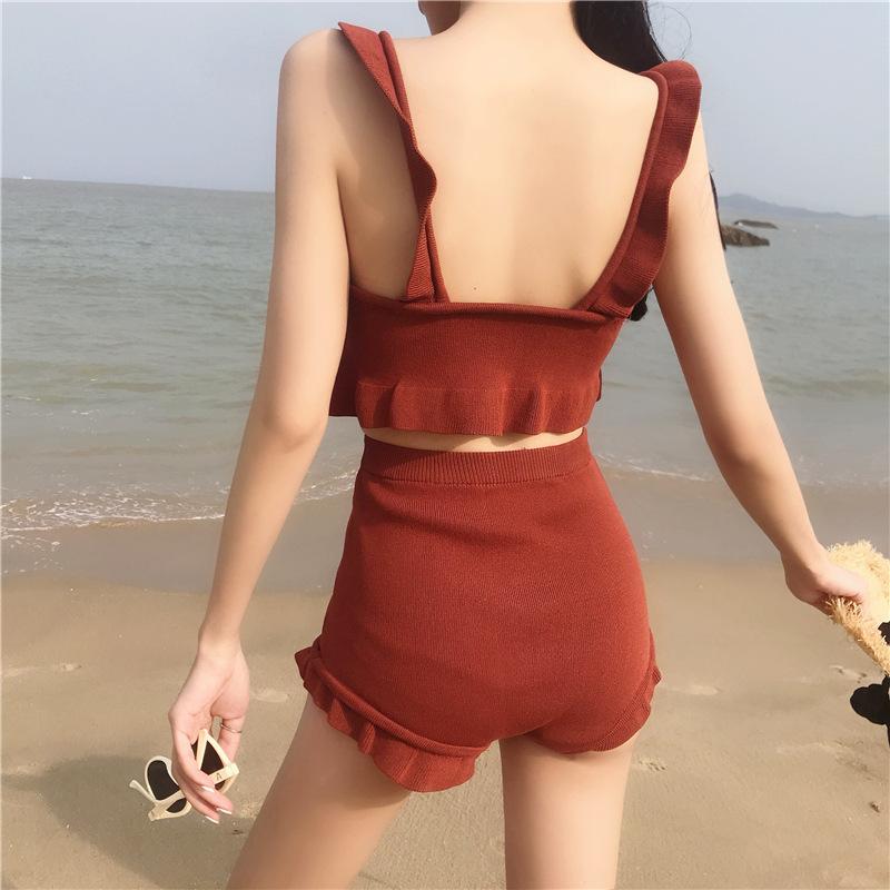 swimsuit women's split boxer conservative slimming korean ins style small chest push up sexy bikini hot spring swimming suit Specification drawing