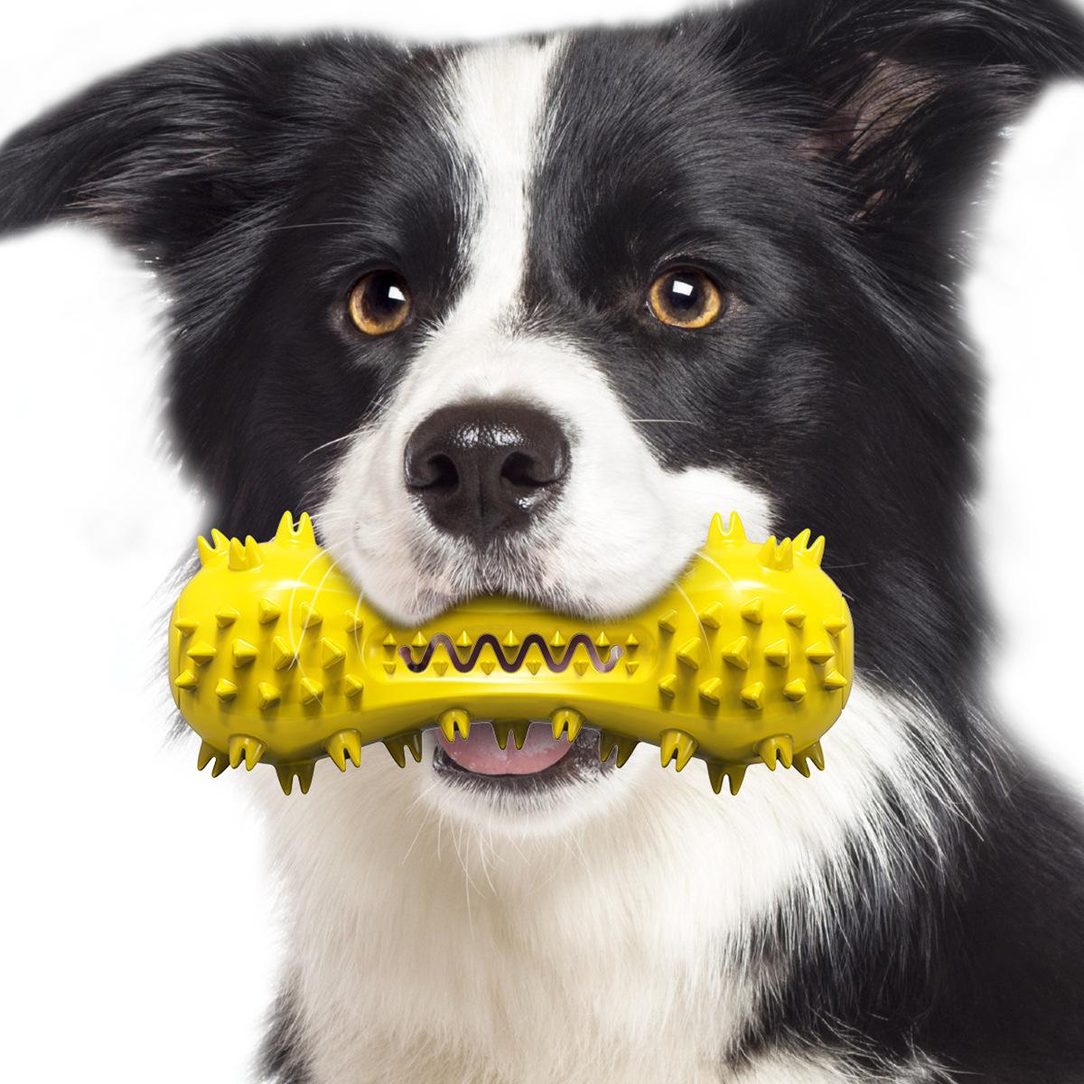 amazon hot sound dumbbell dog toy molar rod bite-resistant glue tooth cleaning bone toothbrush pet supplies details Picture