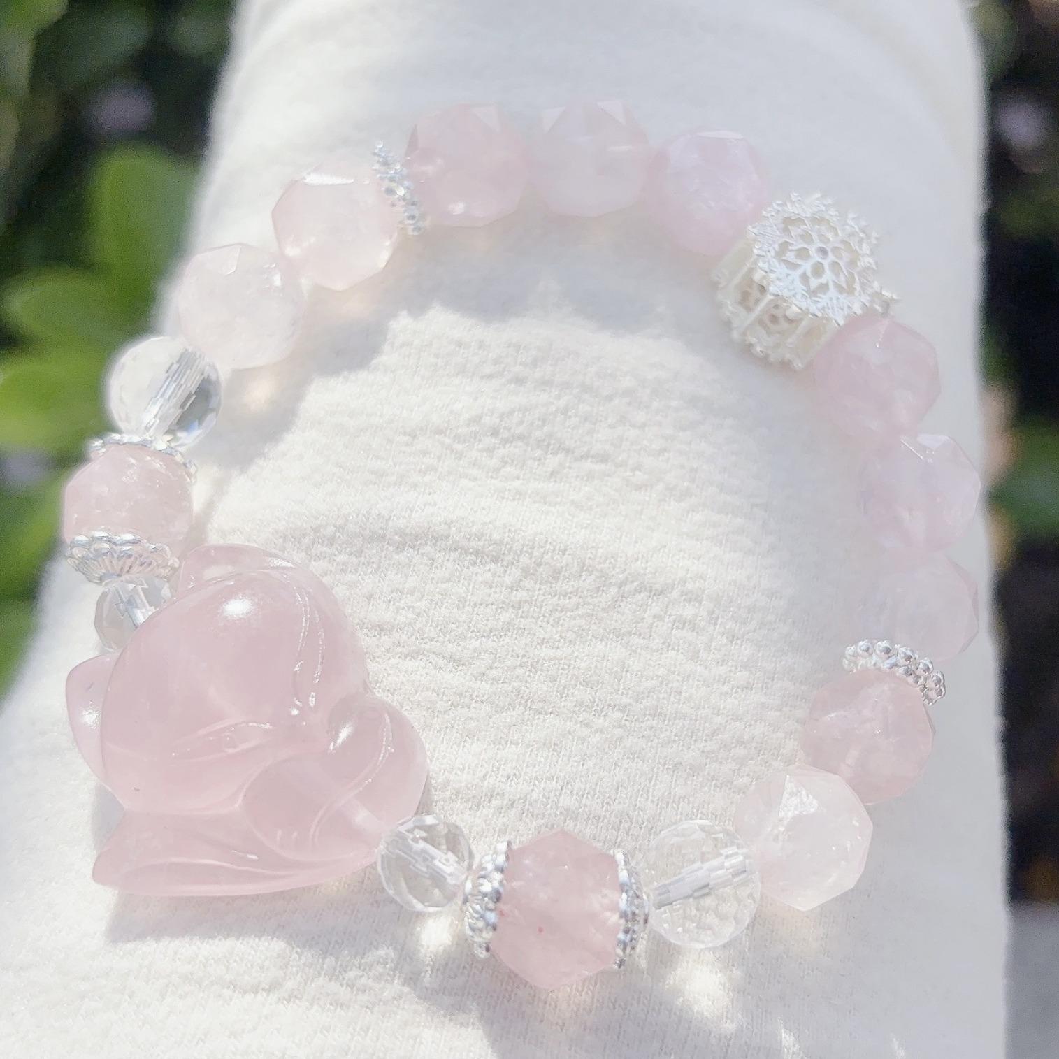 natural pink crystal big head cute fox with pink crystal carved women's single ring bracelet wholesale fengjiu bracelet