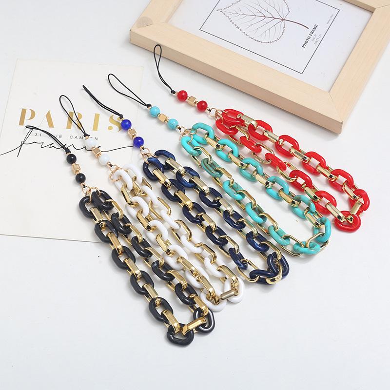 factory direct sales fashion new acrylic phone chain retro mixed gold woven jade all-matching mobile phone strap women
