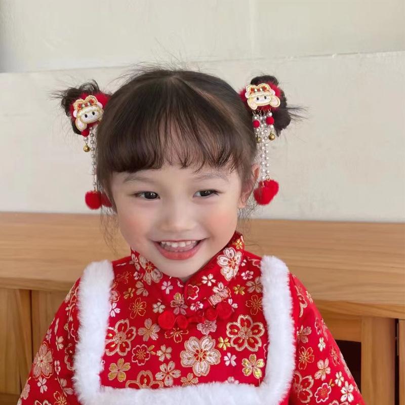 yiwu hair accessories factory children's chinese style new year rabbit hairpin hanfu festival performance little girl headdress a pair of hairclips Specification drawing