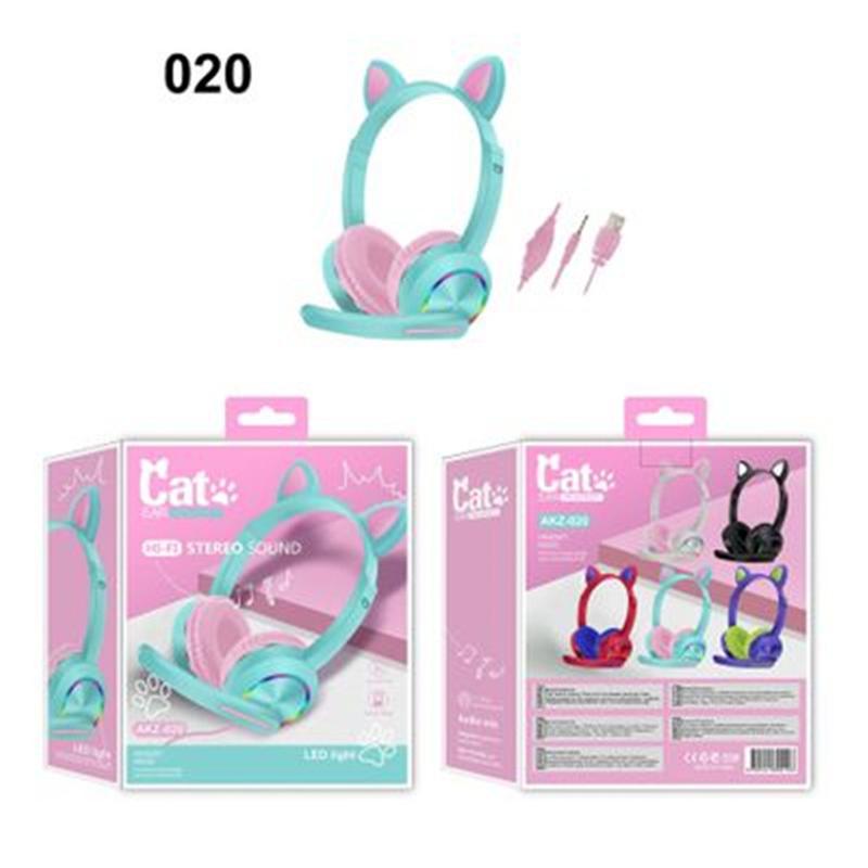 AKZ-020 Cat Ears Luminous Headset for Mobile Phone Computer Headset Cool Stereo Ps4 E-Sports Game full figure