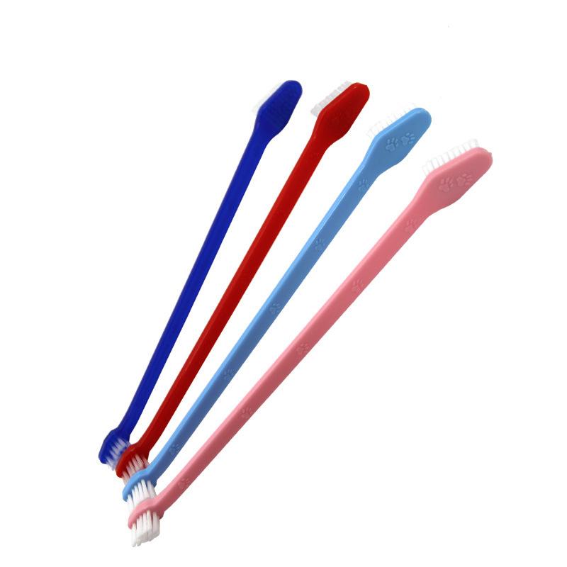 pet supplies pet toothbrush nylon silk dog paw prints size double-headed toothbrush dog oral cleaning dogs and cats toothbrush full figure