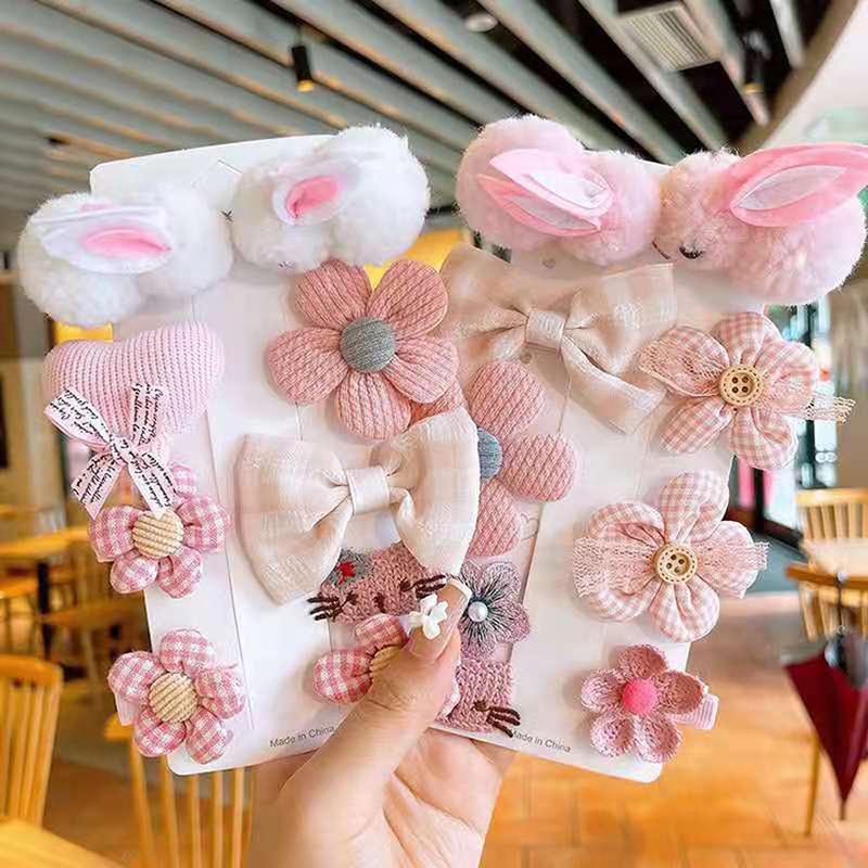 korean hairpin cute rabbit duckbill clip cartoon children's hair accessories baby hair accessories suit flower side clip head clip