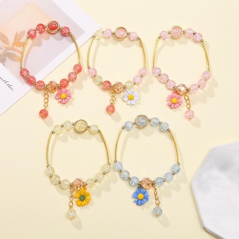 new hot flower crystal bracelet for women pink crystal sunflower sister ladybro student jewelry little daisy bracelet