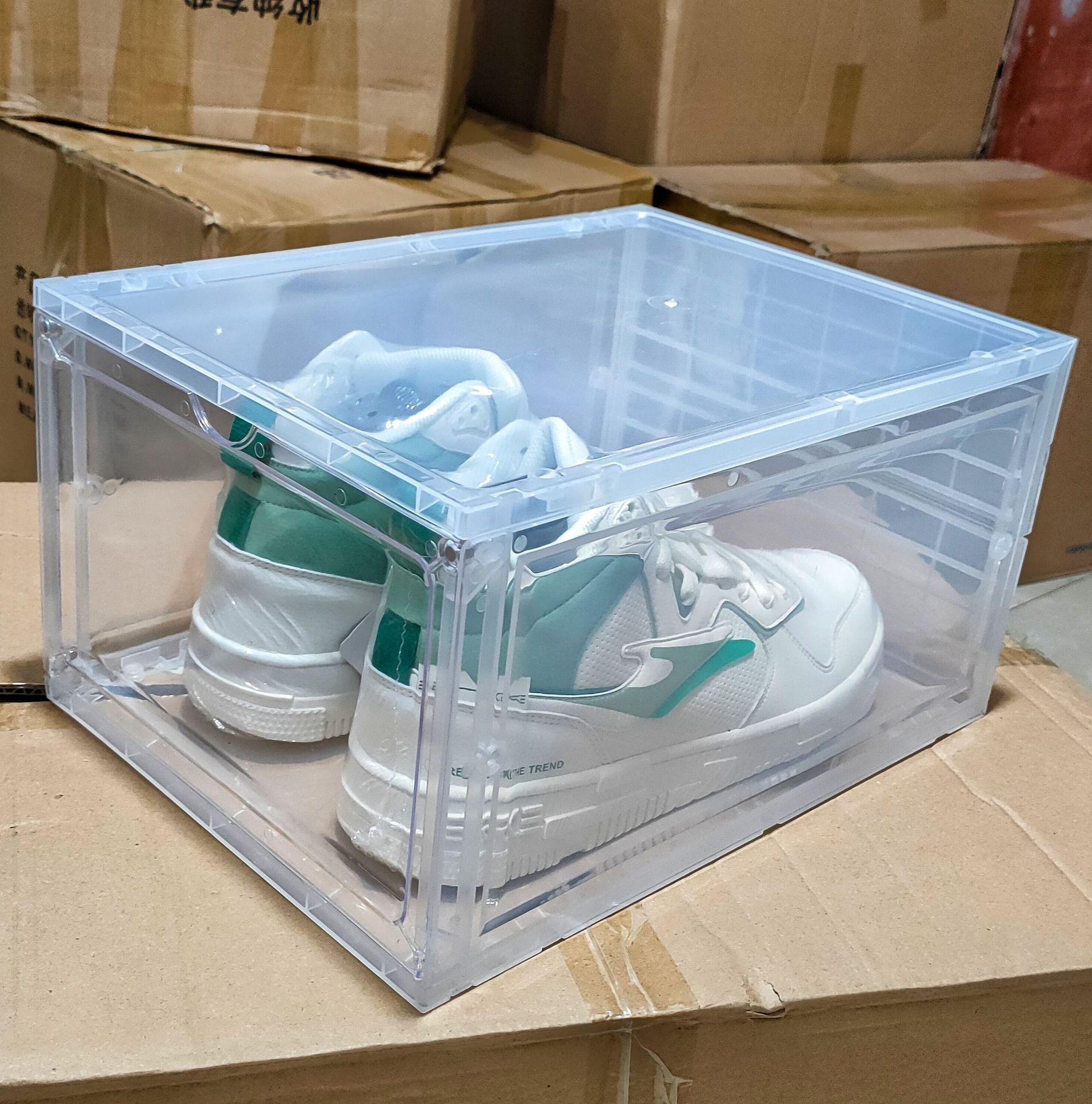 transparent shoe box magnetic door thickened plastic storage box removable dustproof shoes storage box wholesale source manufacturer