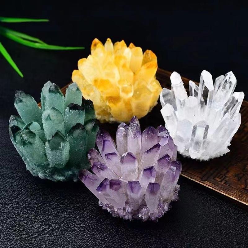 Wholesale Yellow Green White Purple Crystal Cluster Stone Degaussing Net Office Decorations Natural Crystal Cluster King Flower Rough Stone Ornaments