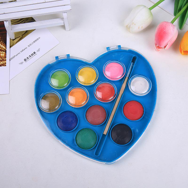 round 12-Color Heart-Shaped Watercolor Semi-Dry Children's Student Art Painting Watercolor Pressed Powder Solid Paint full figure
