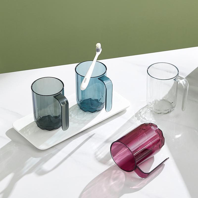 Stain-Resistant Tooth Cup Original Simple Design Handle Transparent Toothbrush Cup Art Food Grade Pet Heat-Resistant Mouthwash Cup