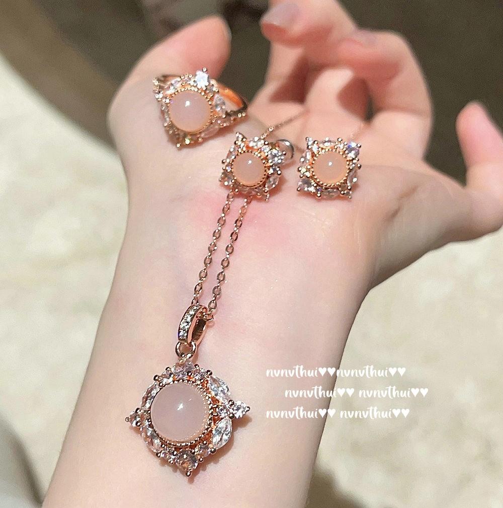 madagascar rose chalcedony sunflower necklace new chinese style pink crystal flower zircon ring dried rose