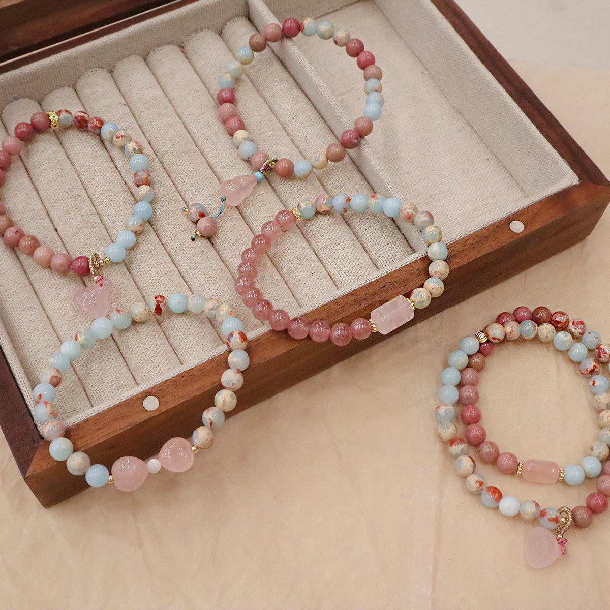 special-interest design shoushan stone bracelet natural pink crystal high-grade natural stone bracelet female lotus seedpod strawberry quartz bracelet