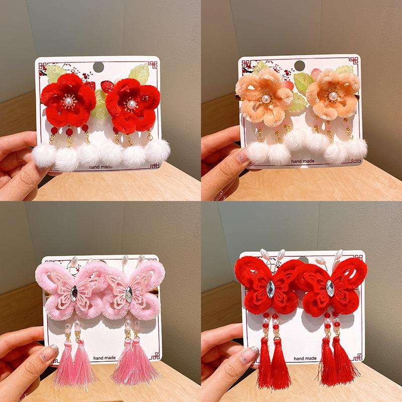 yiwu hair accessories factory children's chinese style new year rabbit hairpin hanfu festival performance little girl headdress a pair of hairclips details Picture