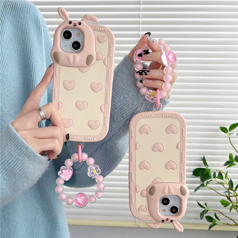 for iphone14 phone case apple 12 cartoon love rabbit with chain silicone case apple 13 phone case