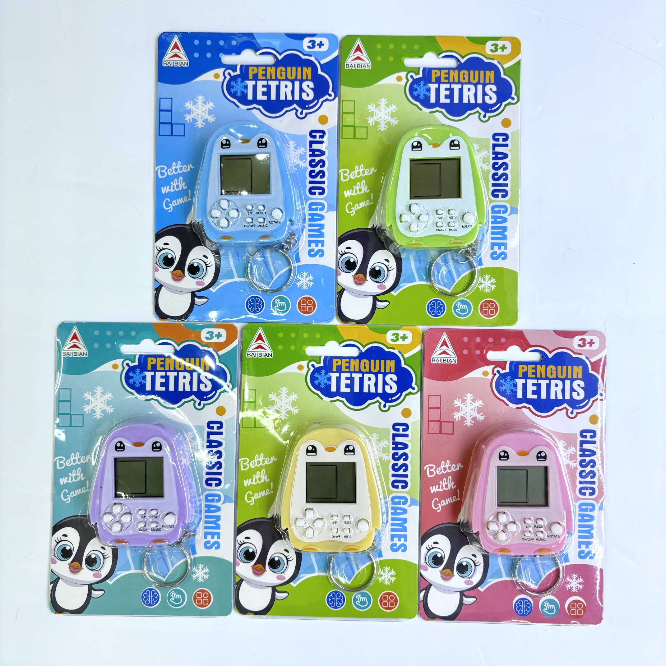 E24-C/T游戏机 企鹅形状 钥匙扣挂包包 俄罗斯方块小游戏